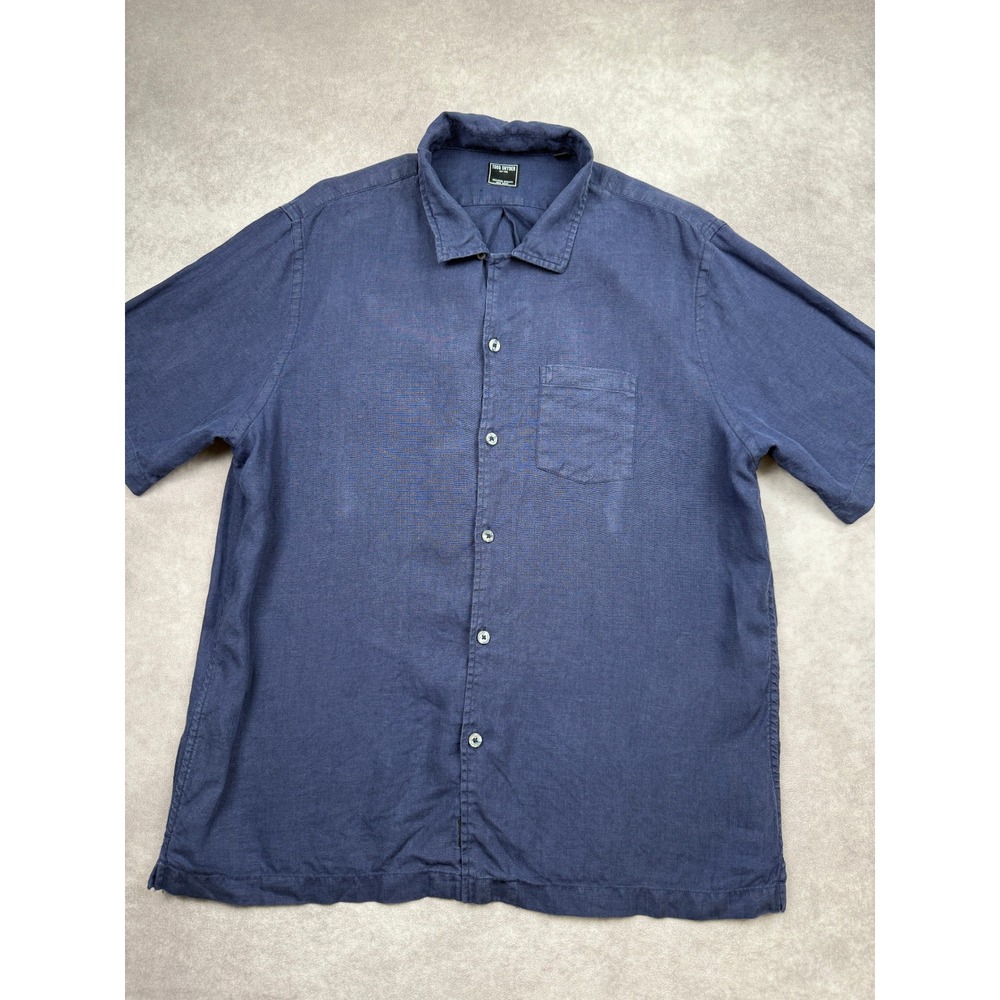 Todd Snyder Mens XL Navy Blue Short Sleeve Button Down Shirt 100% Linen Classic